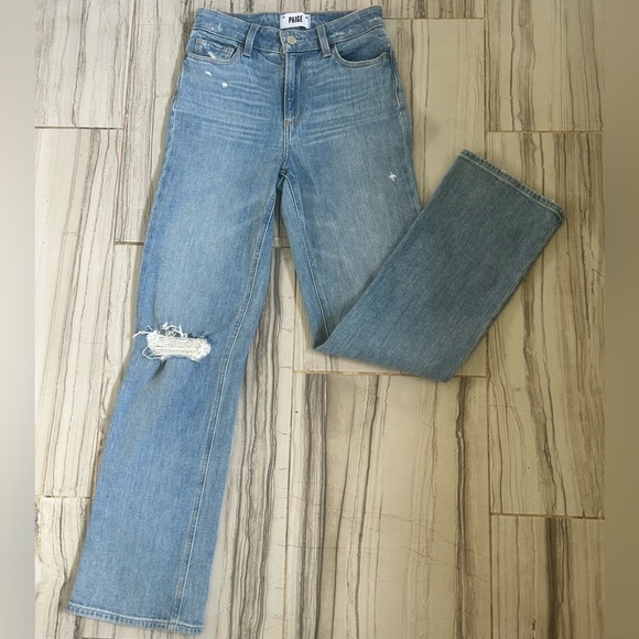PAIGE Atley Ankle Flare Stretch Jeans Light Blue - Picture 6 of 16
